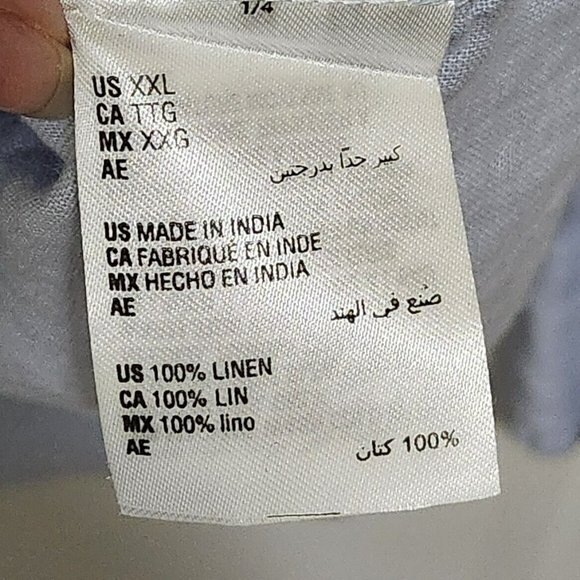 Luxury 100% Linen Men’s Shirt Blue Long Sleeve - Picture 3 of 4